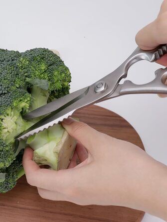 Кухонні ножиці важкі – з нержавіючої сталі 3Cr14, міцні для м'яса, птиці та овочів, з відкривачем пляшок, придатні для миття в посудомийній машині, 22,8 см, 5 років гарантії, сріблястого кольору