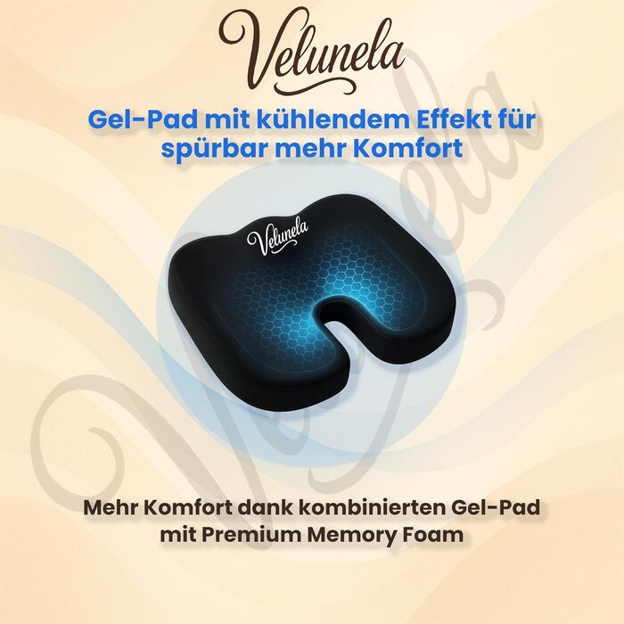 Гелеве сидіння з піною Memory Foam, сертифіковане IGR – ергономічна подушка для офісу, авто та дому (чорний)