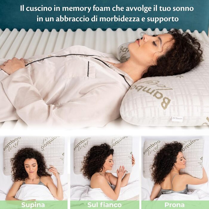 Ортопедична подушка для шиї Flowen з піною Memory Foam та бамбуковим чохлом. Знімає біль у шиї та забезпечує підтримку. Подушка з ефектом Aloe Vera, яку можна прати.