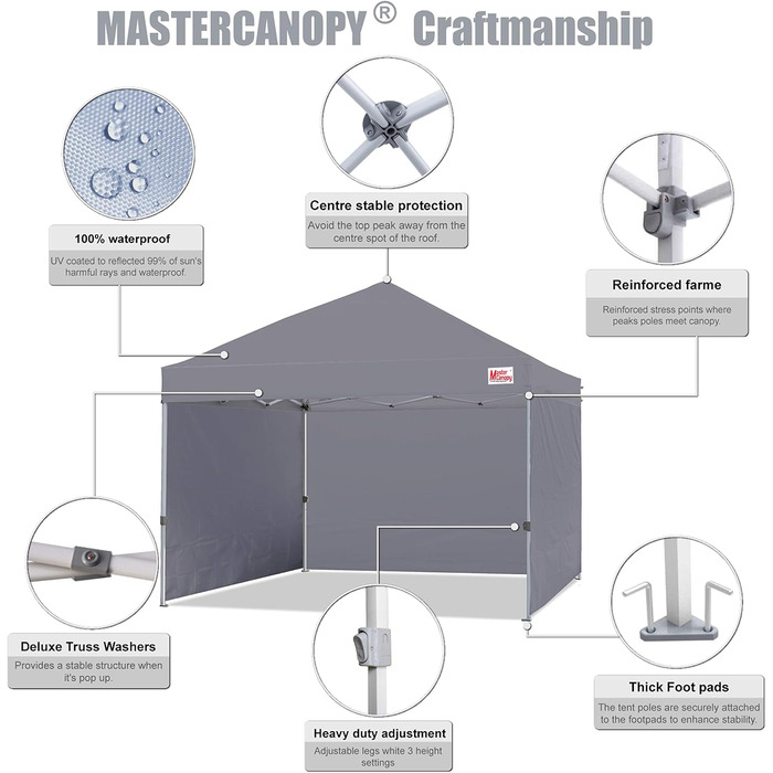Павільйон MasterCanopy 3x3 м складаний з 4 стінками для ринку, саду, двору, сірий