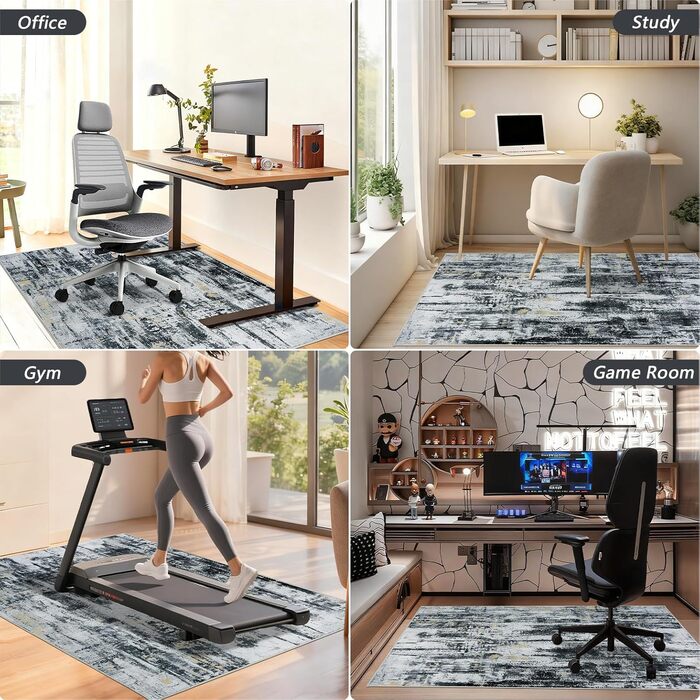 Килимок для підлоги під стілець для твердої підлоги Бохо, килимок для столу, антиковзний килим для офісного стільця (120x150 см, Чорне Золото)