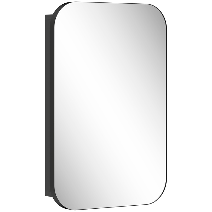 Дзеркальна шафка для ванної кімнати, шафка для ванної з дзеркалом, підвісна шафка з регульованою полицею, 40 x 10 x 60 см, чорний