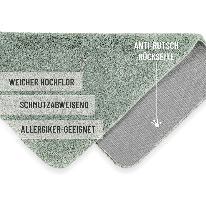 Килимок для ванної кімнати з м'якого флюсу, антиковзкий, придатний для прання, Salbei (55 x 65 см)