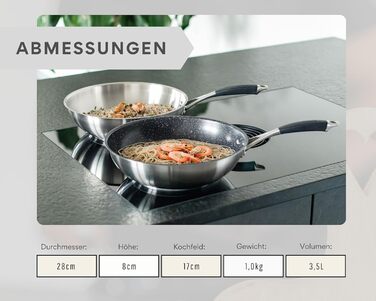 Набір сковорідок нержавіючої сталі Edelstein PURA 20, 24, 28 см – без покриття PTFE/PFOA, для індукції та всіх плит, для смаження з ароматом