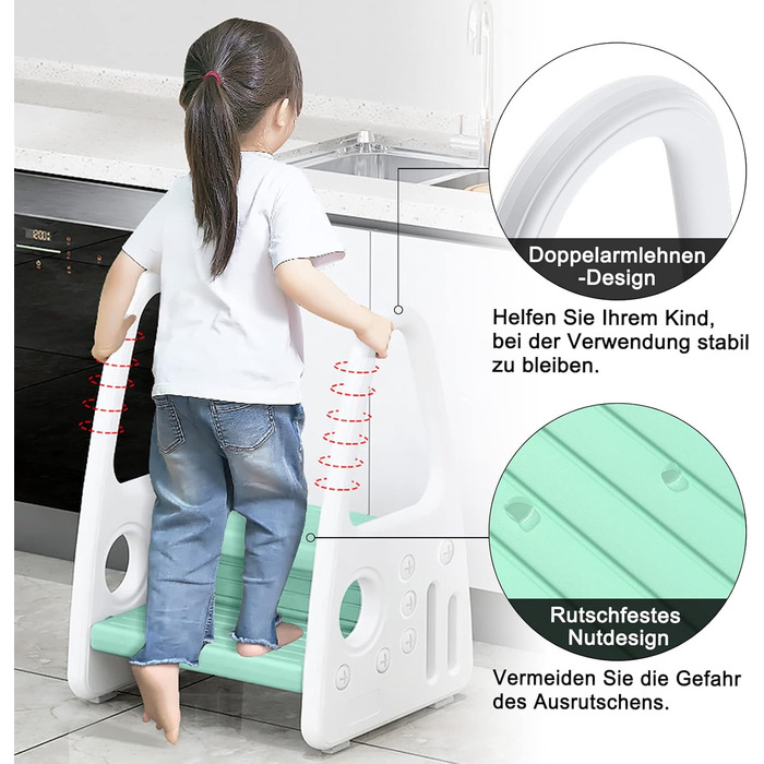 Детский табурет-лестница LILIIN для кухни и детской, 2 ступени, зеленый