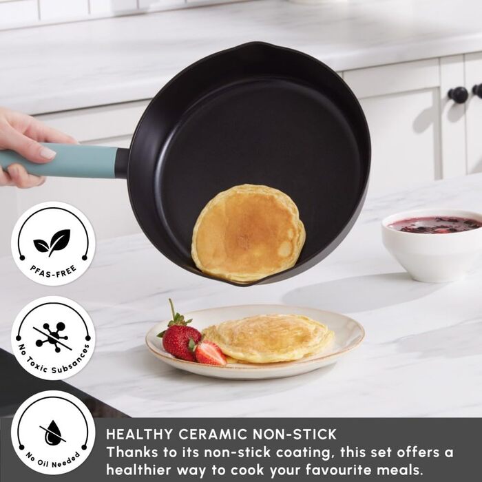 Набір кухонного посуду Karaca Fancy 7 предметів з кераміки з кришкою з скла, антипригарне покриття SwissCrystal без PFAS, включає каструлю, каструлі з кришками та сковороду