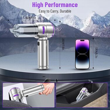 Акумуляторний ручний пилосос 4 в 1 для авто та дому, безщітковий двигун 22000Па, потужність 6000 мАг, портативний електричний пилосос-подув з набором щіток (Сріблясто-фіолетовий)