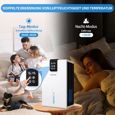 Електричний осушувач повітря, тихий, 2700 мл, LED дисплей, автоматичне відтавання, режим сну, проти вологи та плісняви, для спальні/ванної кімнати, білий