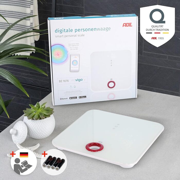 Цифрові ваги для ванної кімнати ADE BE 1616 FITvigo (Електричні ваги для ванної кімнати з Bluetooth, додаток, визначення ваги до 180 кг, визначення ІМТ) біла ягода White - Berry