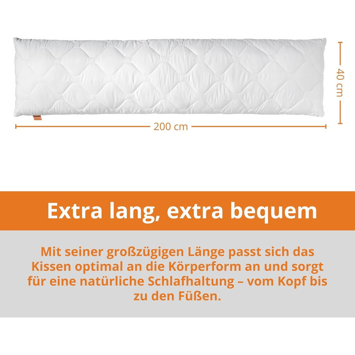 Подушка для сну на боці Body Pillow (40x200 см), мікрофібра, гіпоалергенна з чохлом, Ökotex