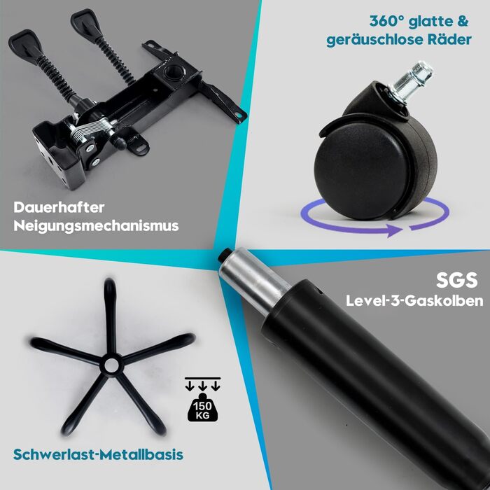 Ергономічне крісло для офісу: офісне крісло, крісло для начальника, комп'ютерне крісло з підніжкою та регульованою спинкою 90-135° для дому/офісу, сіре, тканина, 150 кг