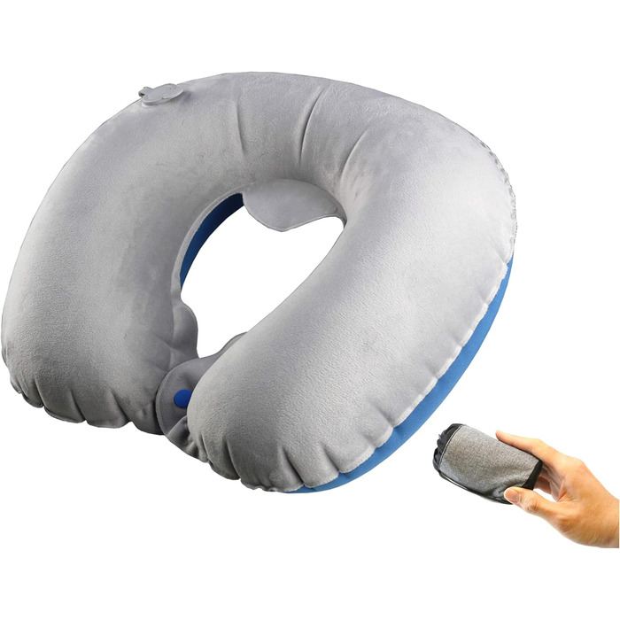 Подушка для подорожей TREKOLOGY надувна, блакитна: для шиї та голови в літаку та під час подорожей
