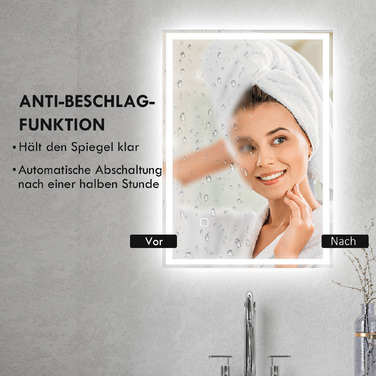 Дзеркало для ванної кімнати Badspiegel з підсвіткою LED, сенсорне управління, білий колір