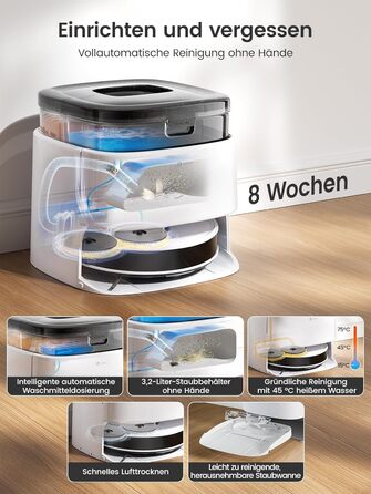 Робот-пилосос LEFANT M3 Gen1 з автопорожненням, 10000 Pa, функція вологого прибирання, навігація dToF, уникнення перешкод 190°PSD, 220 хв роботи