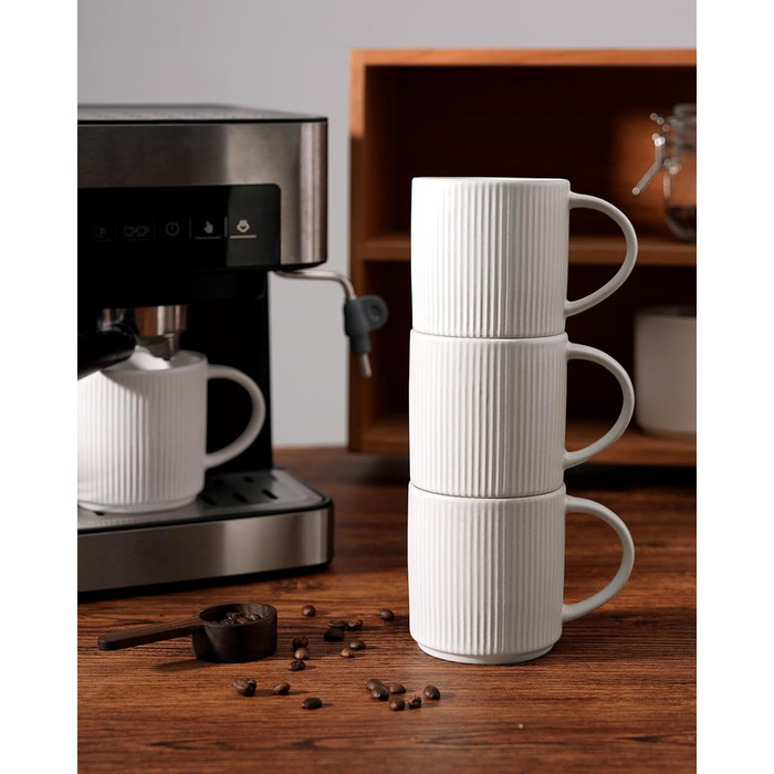 Набір тарілок Star 12 предметів для 4 осіб, керамічний посуд, стійкий до подряпин, для мікрохвильовки та посудомийної машини, бежево-білий матовий, чашки 355 мл (6 шт)