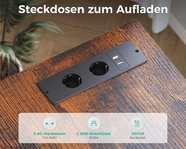 Комп'ютерний стіл Coleshome L-подібний з висувними ящиками з тканини, USB-роз'ємом та розеткою, для дому та офісу (Колір: Коричневий, 140x70 см)