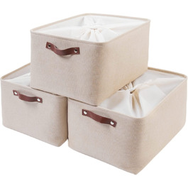 Тканинні ящики для зберігання SOCOHOE, кошики для зберігання з 3 предметів, складна тканинна корзина для іграшок, одягу , будинку, білизни (ediu) (бежевий, XLarge)