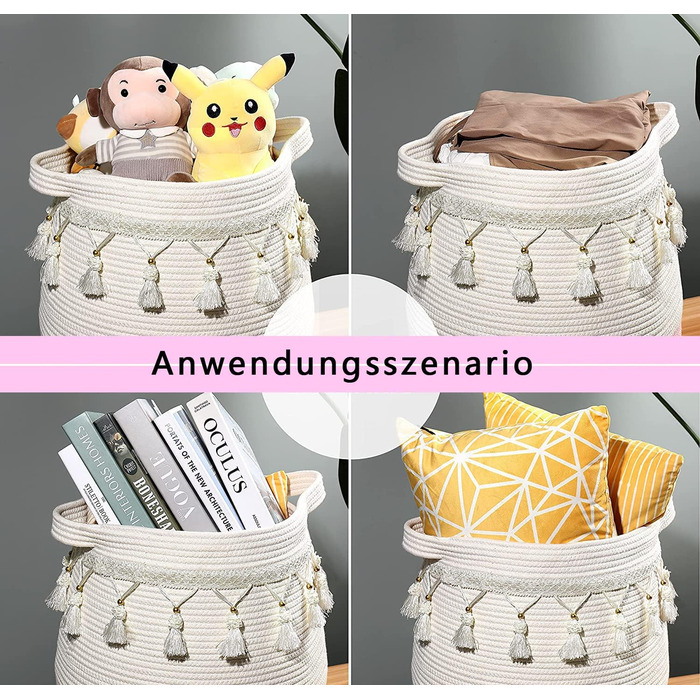 Великий кошик з бавовняного мотузка, плетений кошик для іграшок, білизни та ковдр, круглий кошик для подарунків з ручками для дитячої кімнати D45xH43CM (світло-сірий)