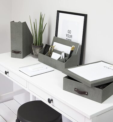Коробка для документів bigso від шведського Оскара для паперу формату А4, брошур і т. д. полиця для зберігання на столі з кришкою і ручкою Ящик для зберігання з ДВП і паперу (сірий)