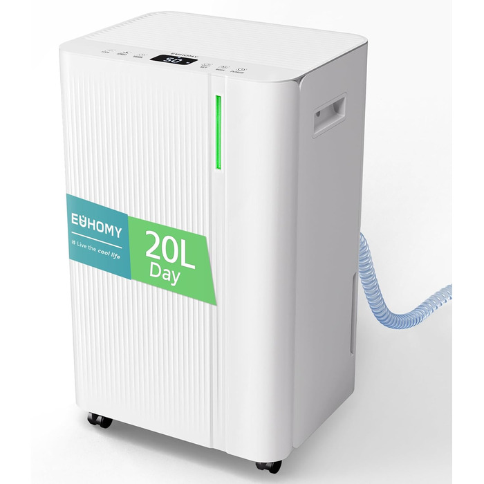 EUHOMY Електричний осушувач повітря для підвалу з відведенням води, тихий, енергоефективний, з автоматичним розморожуванням, таймером, для квартири до 50 м² (20 л/24 год)