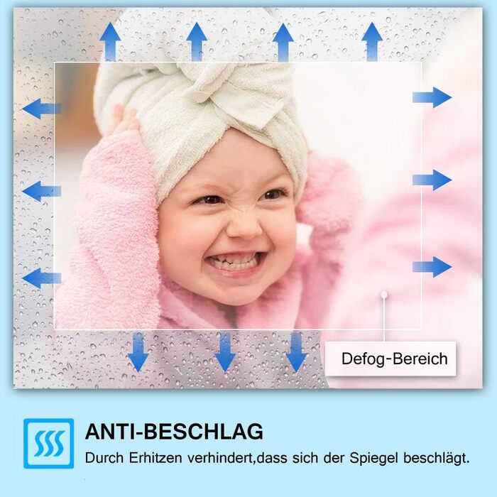 Дзеркало для ванної кімнати LISA LED 80x60 см з підсвічуванням, розеткою та годинником. Сенсорне регулювання, 3 кольори світла, антизапар.