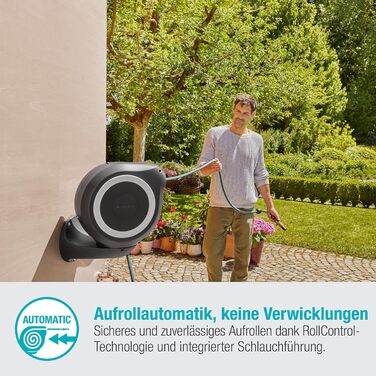 Шланг садовий Gardena RollUp M 20м: гнучкий, з тримачем для стіни, з розпилювачем та шлангом 20м (18610-20)