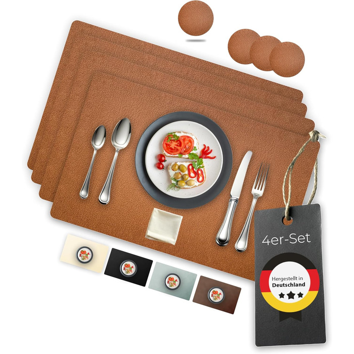 Набори серветок на стіл, 4 шт. – Екологічні, стабільні та нековзні – З високоякісної переробленої шкіри, Made in Germany (Bison)