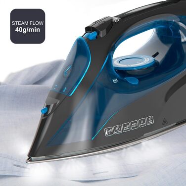 Праска з парою BLACK+DECKER BXIR2605E | 2600W | Потужний паровий удар 170 г/хв | Безперервний струмінь пари 40 г/хв | Нержавіюча сталь, захист від накипу, самоочищення | Ефективно видаляє віруси та бактерії