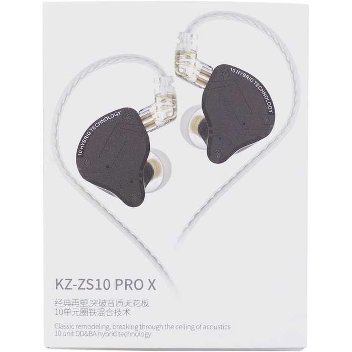 Навушники-вкладиші LINSOUL KZ ZS10 PRO X Hybrid, знімний 2-контактний кабель, чорний, без мікрофона