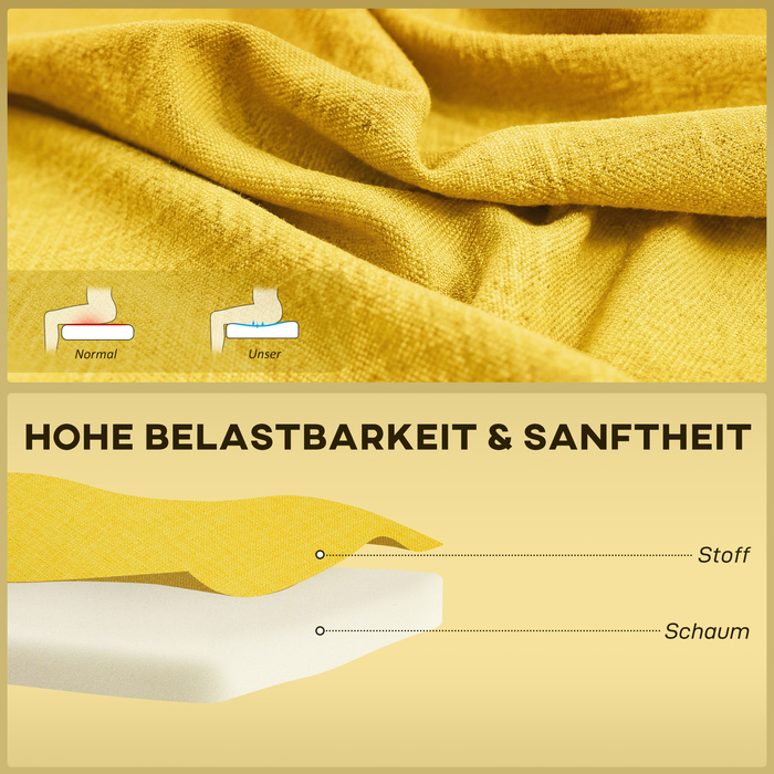 Диван на дво місця, м'яке оббиття, легкий у догляді матеріал, витримує до 220 кг, розміри 117 x 56,5 x 77 см, колір жовтий.