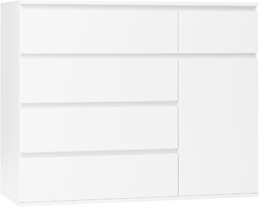 FOREHILL Комод білий з 5 шухлядами та 1 дверцятами, 100x40x80 см. Комод для спальні, вітальні, кабінету, передпокою