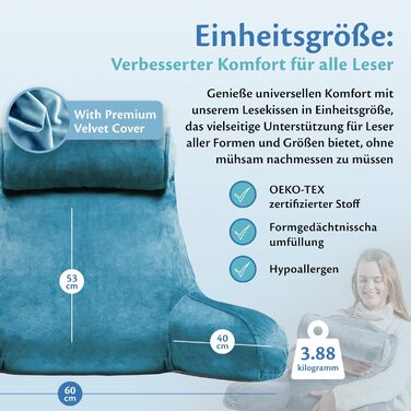 Подушка для читання Ella Lesekissen для ліжка та дивану з знімною подушкою для шиї - спинна подушка для ліжка. Зроблена з піни з пам'яті з підлокітниками, ідеально підходить для читання, перегляду телевізора, відпочинку або як спинна підтримка (Блакитний)