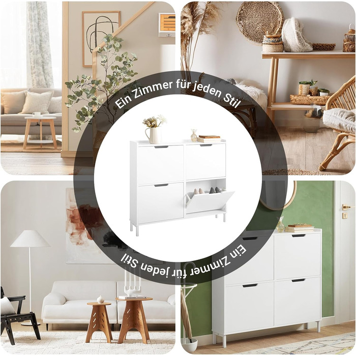 Шафа для взуття SoBuy FSR100-W з 4 дверцятами, 8 полицями, 100x91x19 см, біла
