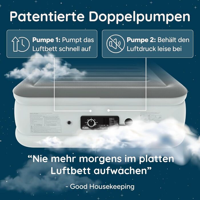 Huddle® Luxury King-Size Надувна Матрац з Інтегрованою Помпою та Технологією SlumberGuard™ | Комфортний Надувний Матрац