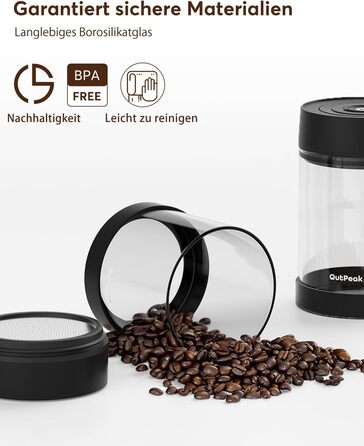 OUTPEAK Neo 2025 Kilo Auto-Vakuum-Kaffeedose: Герметичний контейнер для кави на 1,5 л (500 г) з автоматичним вакуумом, нержавіюча сталь, для бариста, подарунок (великий, матовий чорний) (G750)