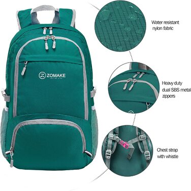 Легкий складной рюкзак ZOMAKE - упаковваеме рюкзаки об'ємом 30 л, невеликі складні рюкзаки, похідний рюкзак, сумка для жінок і чоловіків, походи на відкритому повітрі (темно-зелений)