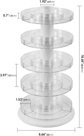 Акрилова поворотна підставка для лаку для нігтів, на 115-195 пляшок, 5-рівневий тримач для зберігання лаку для нігтів, макіяжу, ефірної олії тощо - MK548A 5 рівнів