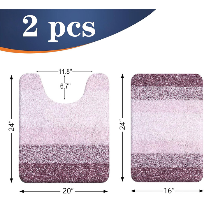 Набір килимків для ванної кімнати OLANLY, 2 шт., м'який, швидковисихаючий, мікрофібра, нековзний, придатний для прання та сушки в машинці, плюшеві килимки для ванної (119,4 x 50,8 см + 61 x 40,6 см)
