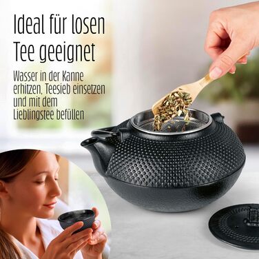 Японський чайний набір Lumaland Tetsubin: чайник 1,4л, 4 чашки, підставки, ложка, сито