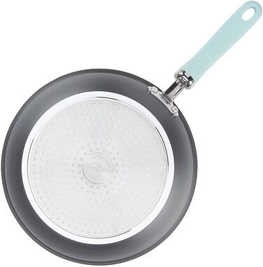 Набір посуду Rachael Ray, 11 предметів, з антипригарним покриттям, з нержавіючої сталі, сірий з блакитними ручками