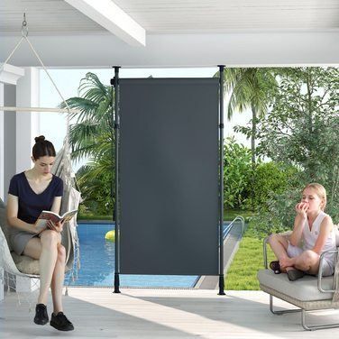 Автономна маркіза, регульована довжина, монтаж без свердління, алюмінієвий каркас, 1,5 x 2,2-3,1 м, темно-сірий