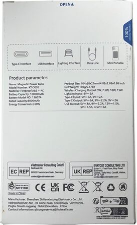 Складаний магнітний бездротовий блок живлення Yiisonger 10000mAh PD 22.5W зі світлодіодом для Iphone (чорний)