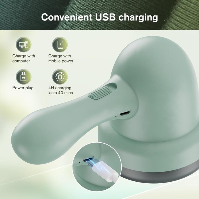 Електричний видалення ворсу Fusselrasierer: портативний пристрій для одягу, меблів та килимів, USB-зарядка, змінна шестилопатна головка