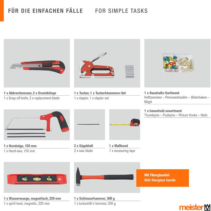 Набір інструментів Meister 60 предметів у кейсі - універсальний набір для дому та майстра, повний комплект інструментів 8973630
