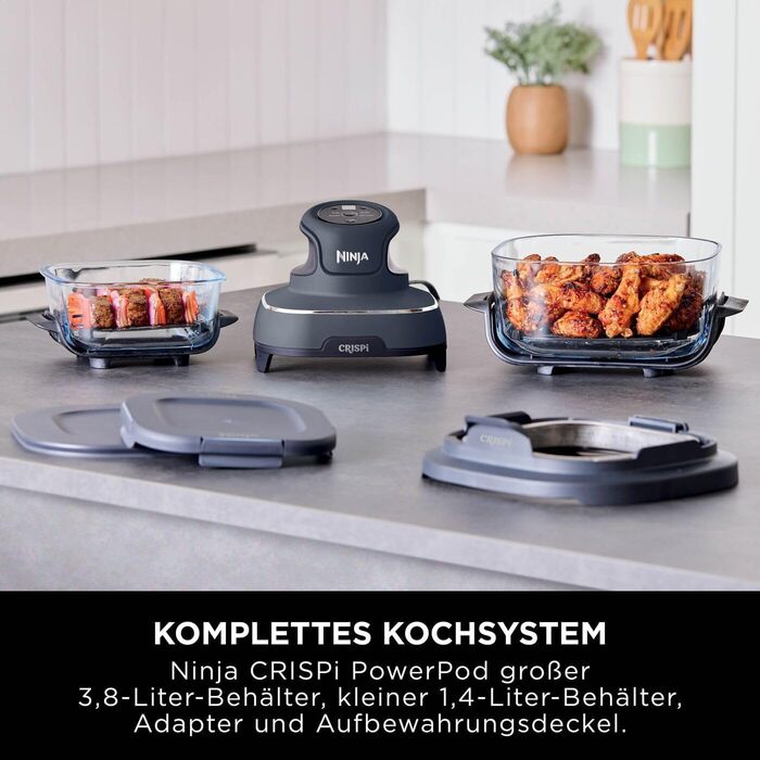 Ninja CRISPi Airfryer 3.8л, 4-в-1: фритюрниця, гриль, підігрів, Recrisp, сірий, 1700W, FN101EUSTGD