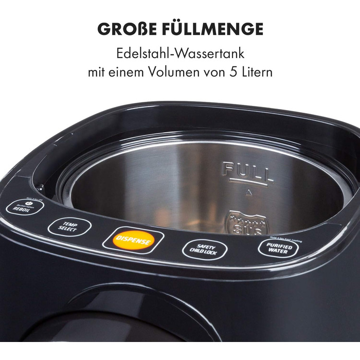 Кларстайн Hot Spring Plus - дозатор гарячої води, 5 л, LCD-дисплей, 45-95°C, нержавіюча сталь, захист від перегріву та сухого кипіння, дитячий замок, чорний