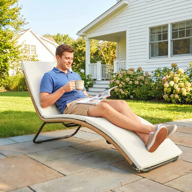 Шезлонг з ротангу Polyrattan S-подібної форми з подушкою, дихаюча сітка, сталевий каркас