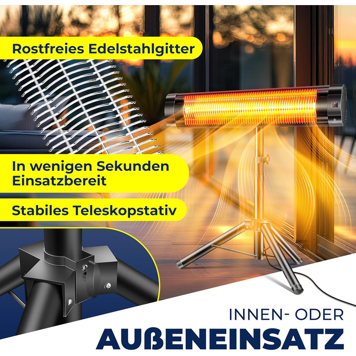 Інфрачервовий обігрівач KESSER® 2500W з пультком та захисним чохлом, телескопічним штативом, для тераси та дому