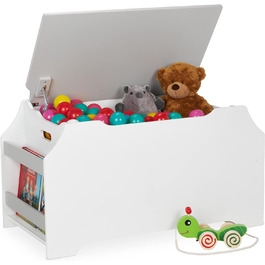 Скриня для іграшок Relaxdays, з кришкою, 2 відділення для книг, дитяча кімната, для іграшок, ВхШхГ 48x84x42.5 см, МДФ, біло-сірий