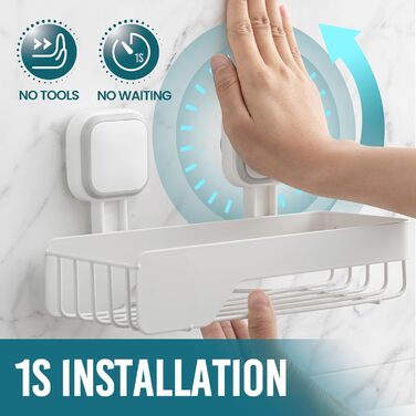 Корзина для душу TAILI з кріпленням на присоску, нержавіюча сталь, без свердління, чорна, 2 шт. (3 x білий)